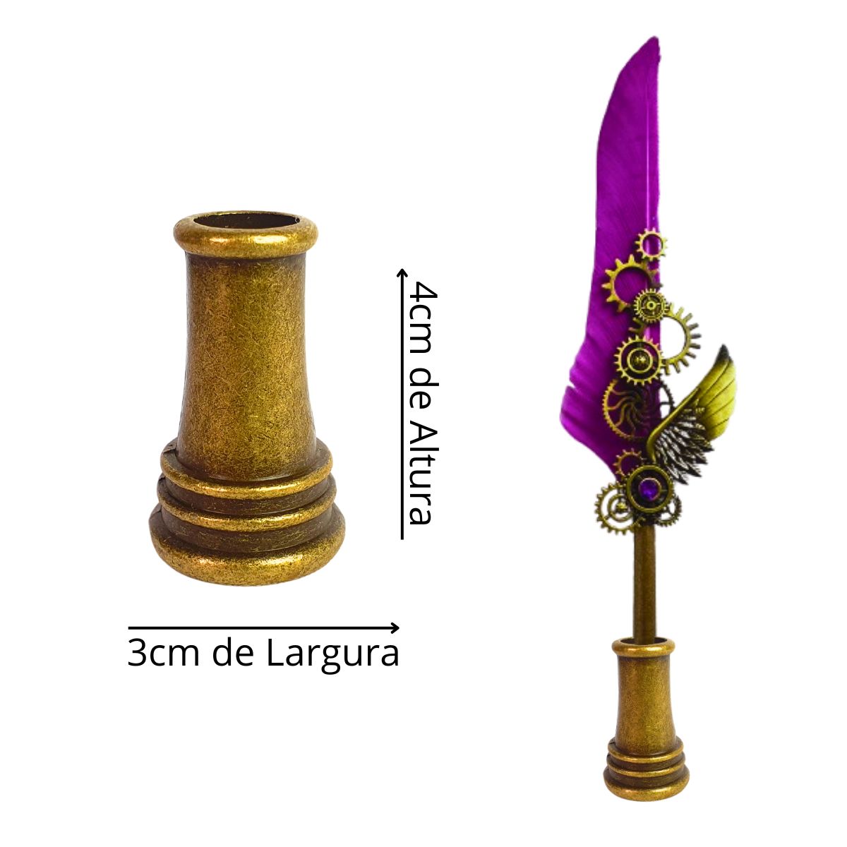 Kit Caneta Tinteiro Pena Engrenagem Lilás Kit Caneta Tinteiro Pena Engrenagem Lilás